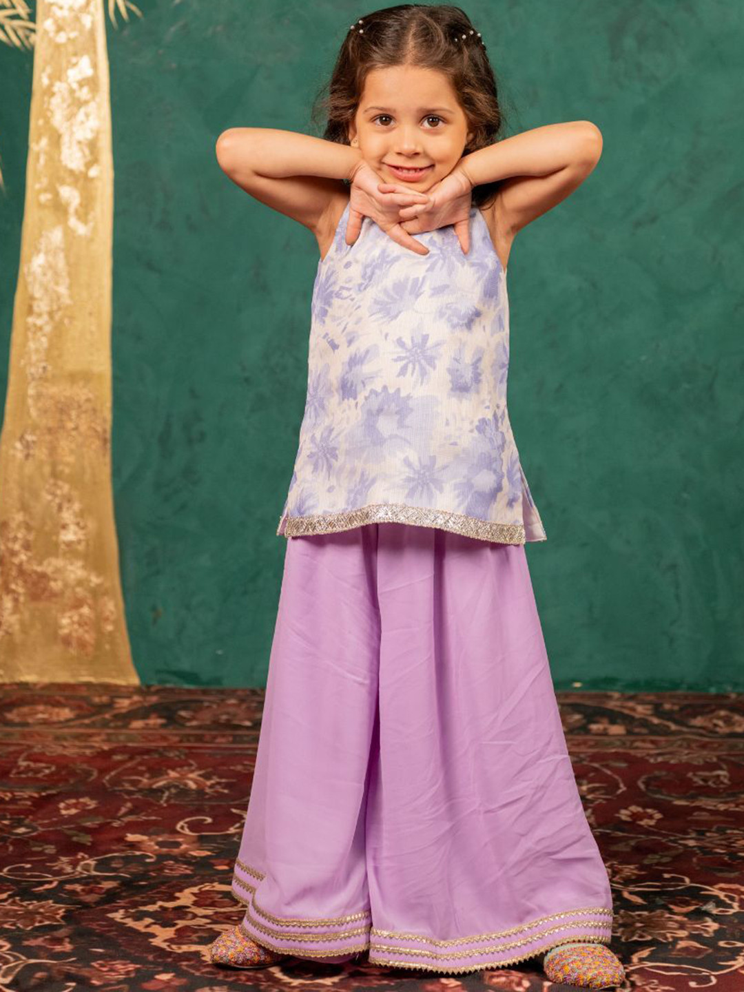 Jilmil Girls Floral Printed Kurti with Sharara