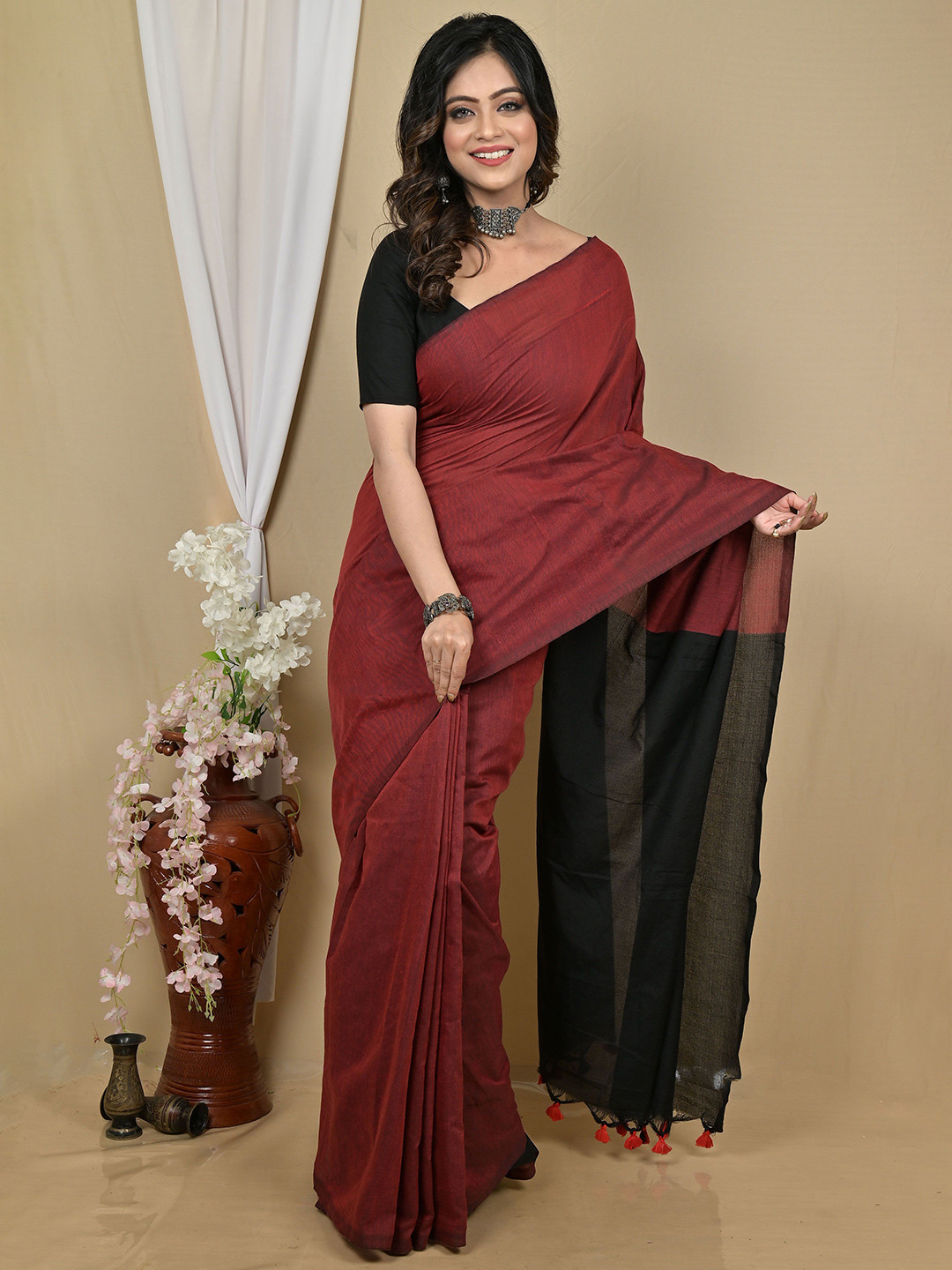 PuJoy Pure Cotton Taant Saree