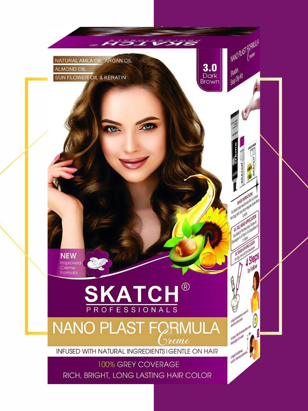 SKATCH PROFESSIONALS Nano Plast Formula 100% Grey Coverage Hair Color - 100 g - Dark Brown