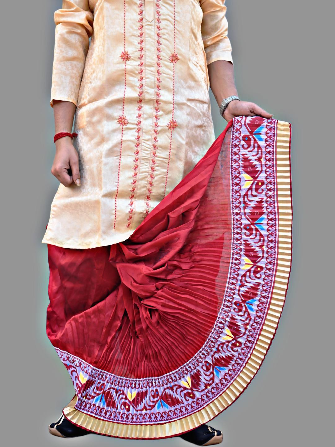 AMIT ONLINE Men Jamdani Border Solid Mour Puccho Dhoti