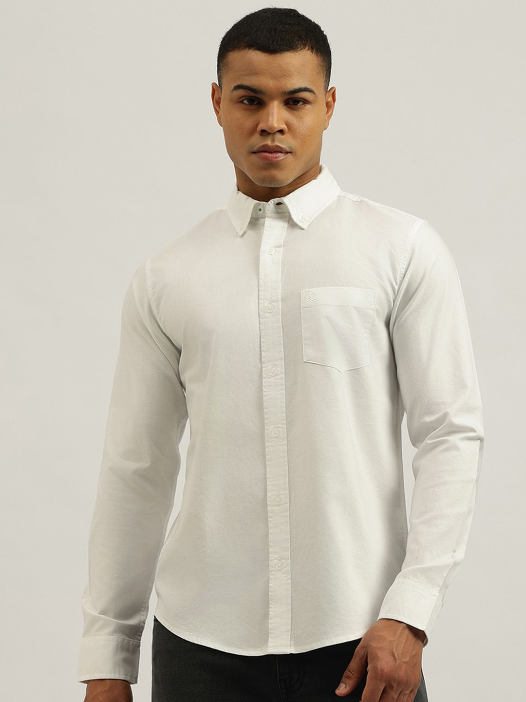 United Colors of Benetton Men Solid Button-Down Collar Cotton Casual Shirt