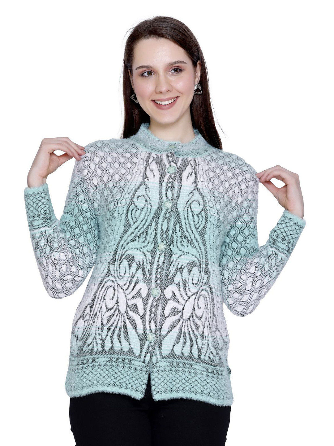 Chatanya Women Self Design Button Detail Cardigan Sweaters