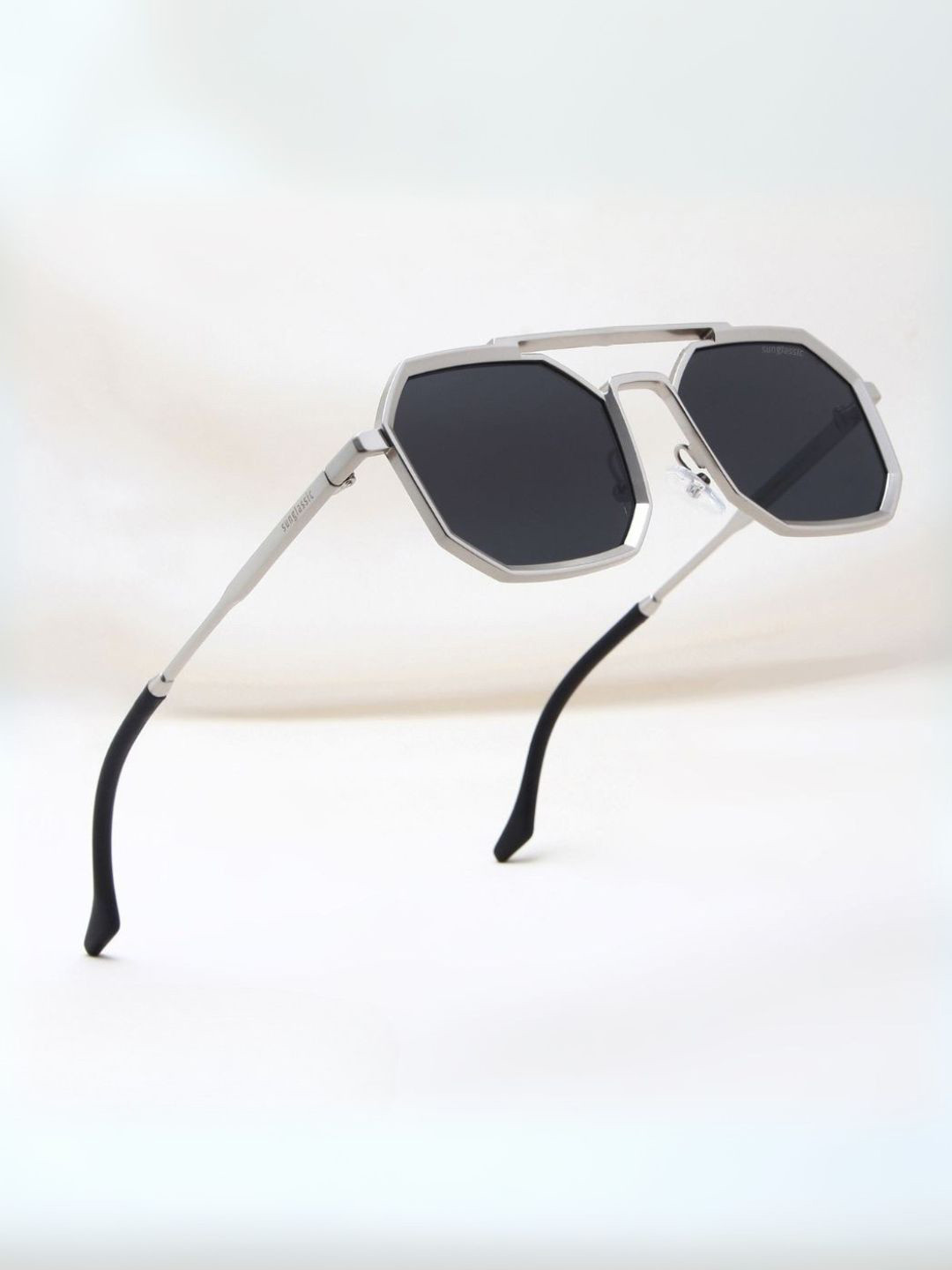 SUNGLASSIC Unisex Commando Silver Black Edition Octagon Sunglasses Commando-Silver-Black