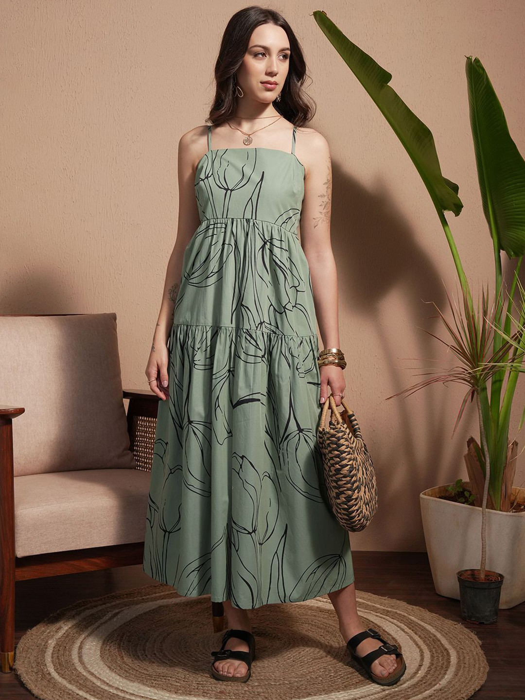 Vara By Vishudh Poplin Printed Strap Tiered Dress