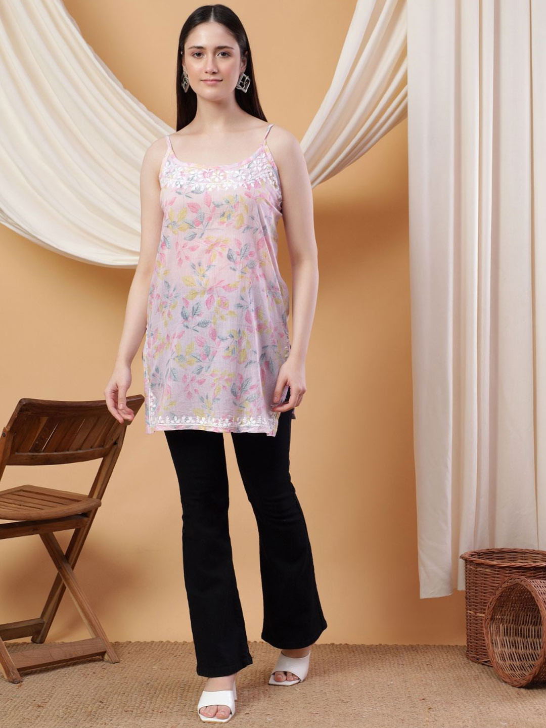 Poshak Chikan Studio Floral Printed Kurti Chikankari