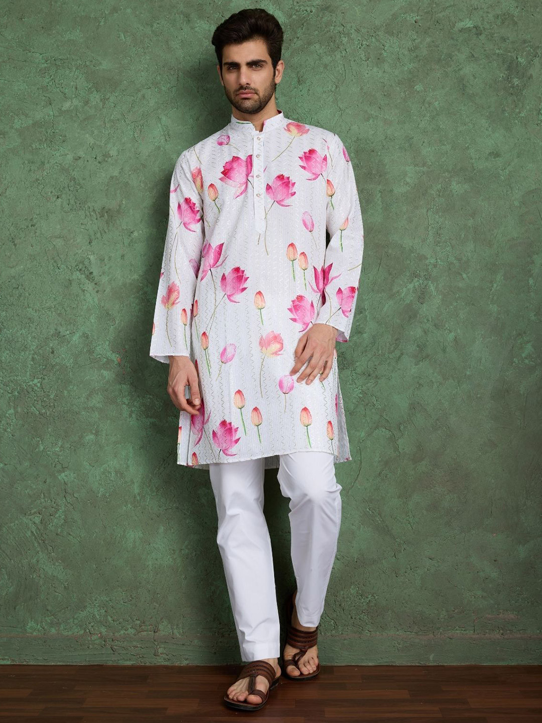 ODETTE Floral Printed And Embroidered Stitched Thread Work Kurta