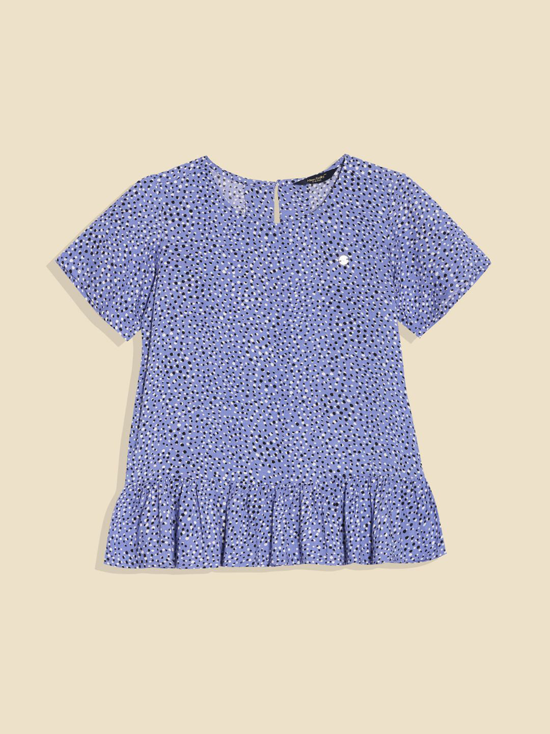 Allen Solly Junior Girls Polka Dots Print Round Neck Cotton Top