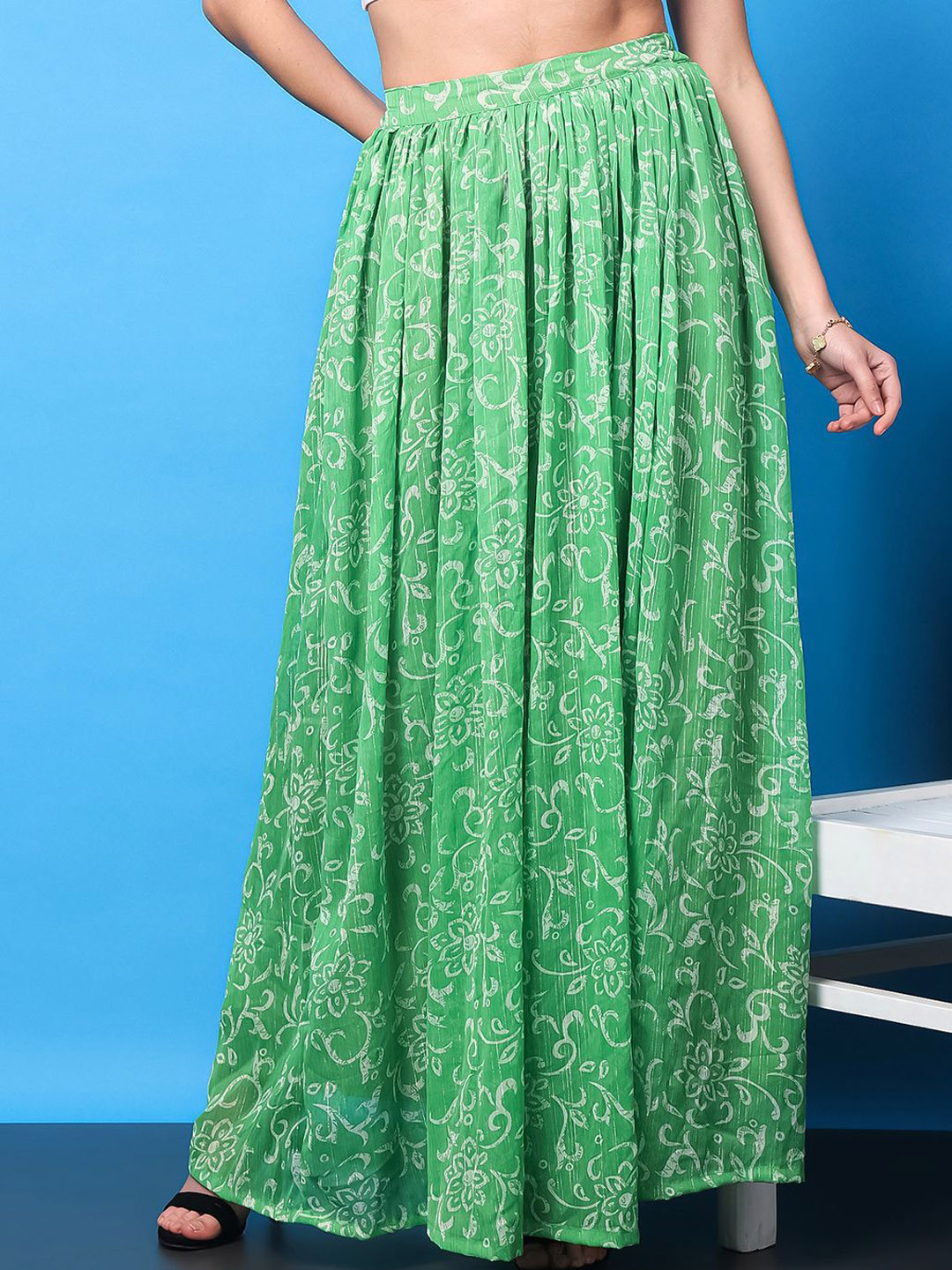 SCORPIUS Floral Printed Verdant Bloom Flared Maxi Skirt