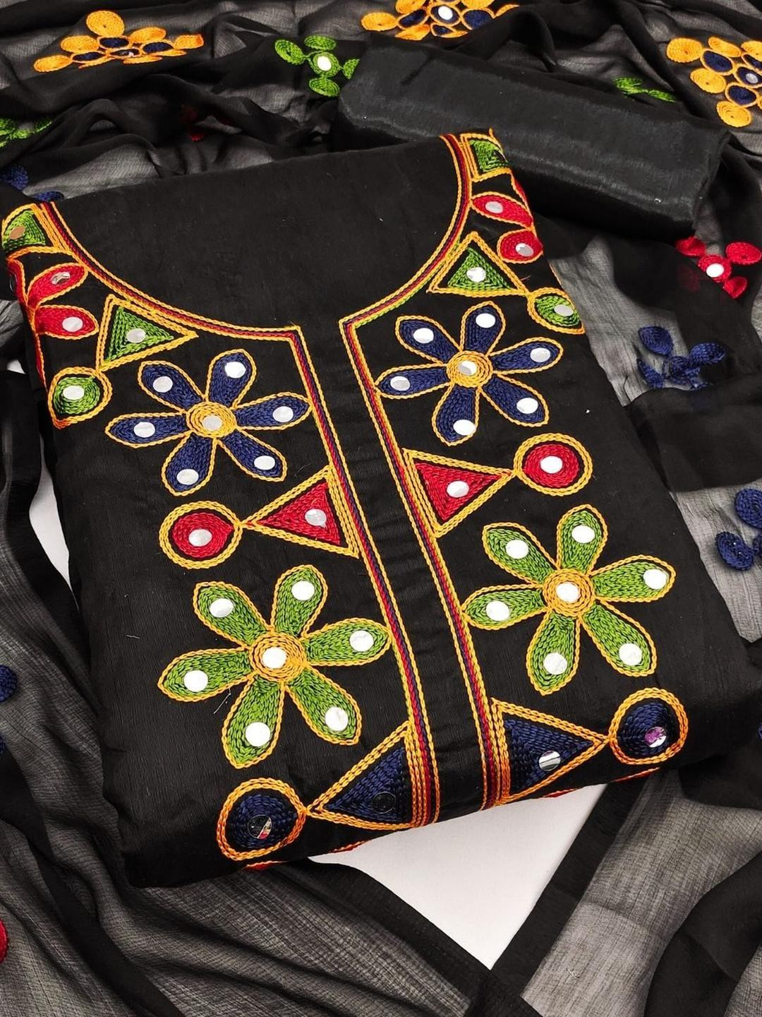 KALINI Women's Chanderi Cotton Embroidered Salwar Suit Dress Material with Dupatta