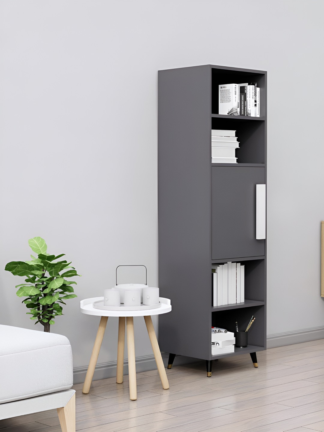 HEXA RED Grey Wooden Book Shelf