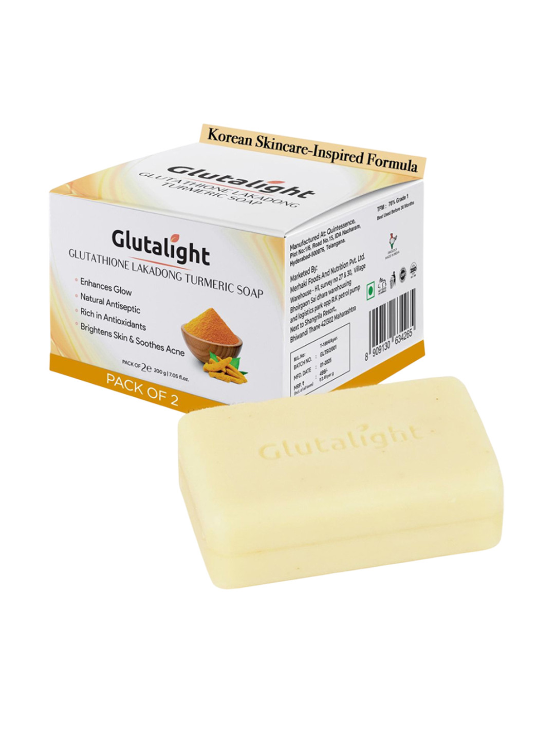 Glutalight Set Of 2 Glutathione Lakadong Turmeric Soap - 100 g Each