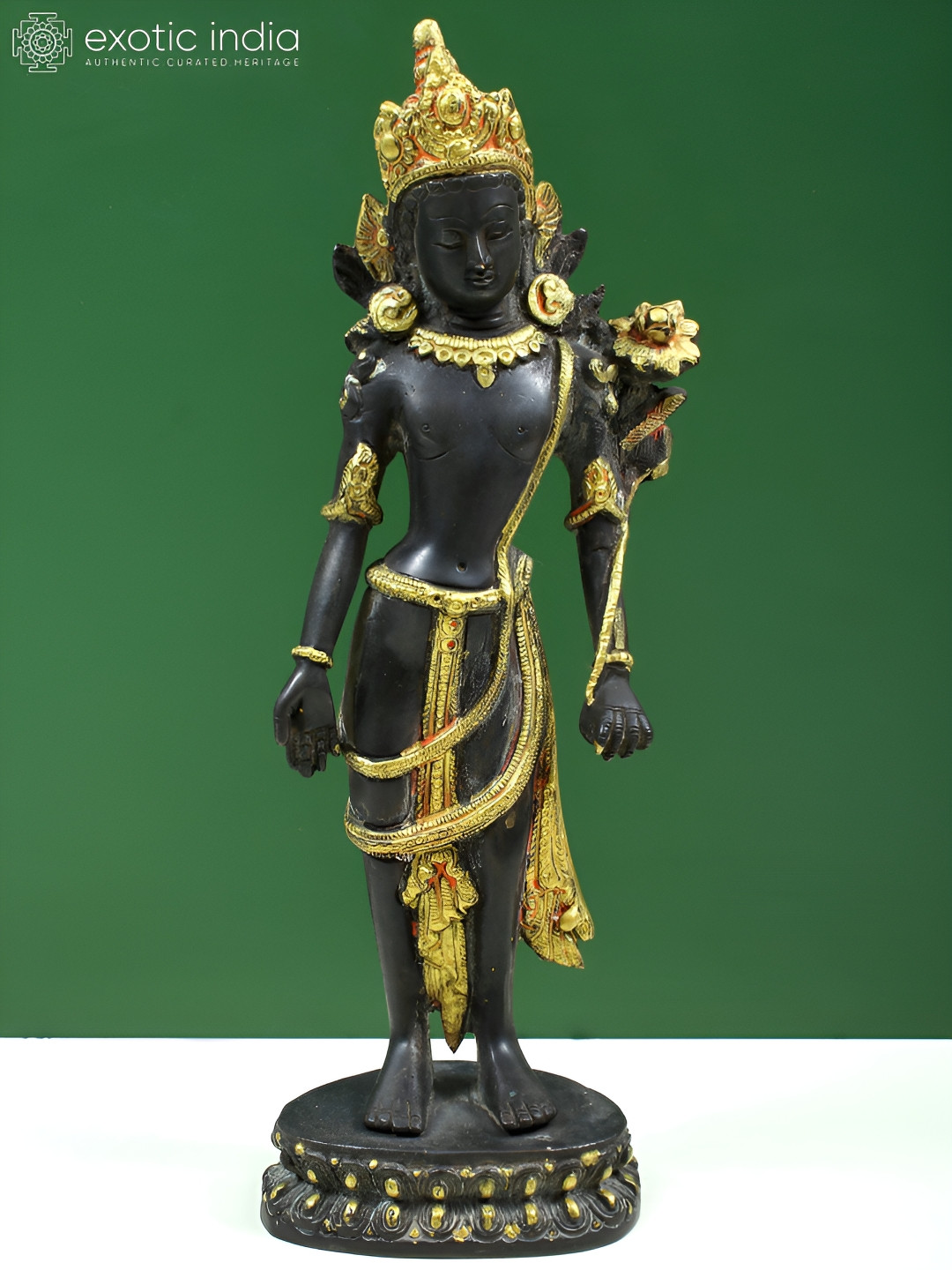 Exotic India Black & Gold-Toned Padmapani Avalokiteshvara Religious Idol Showpiece