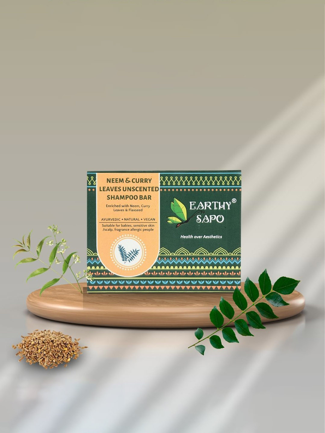 EARTHY SAPO Set Of 2 Neem & Curry Leaves Unscented Shampoo Bar - 75 g Each
