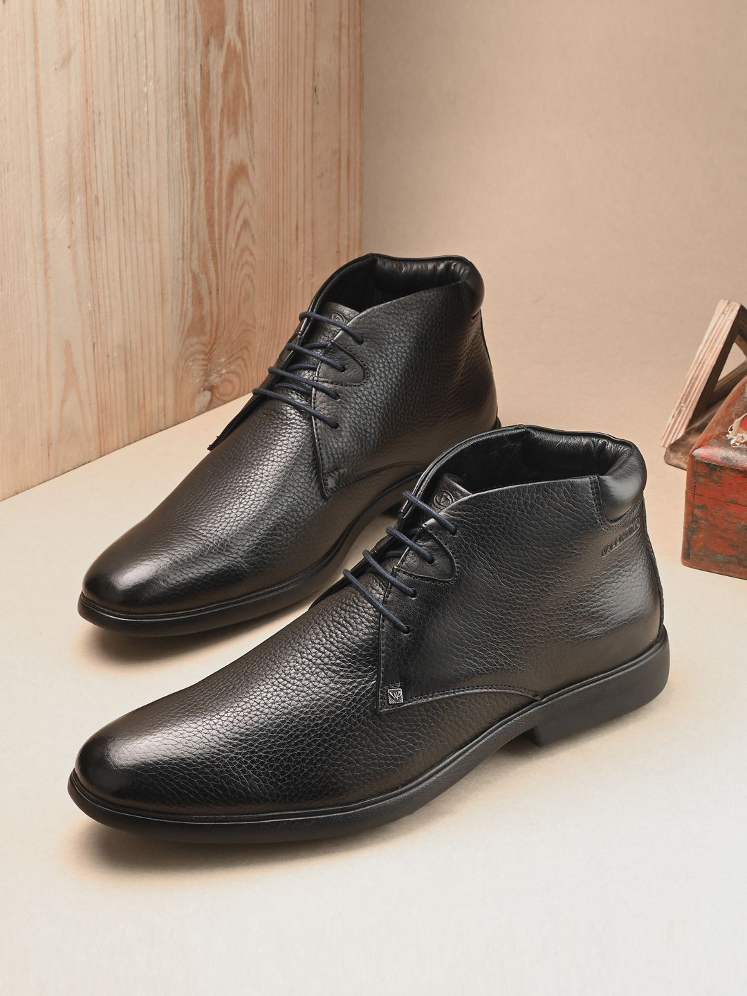 Valentino Men Textured Premium Leather Lace Up Boot