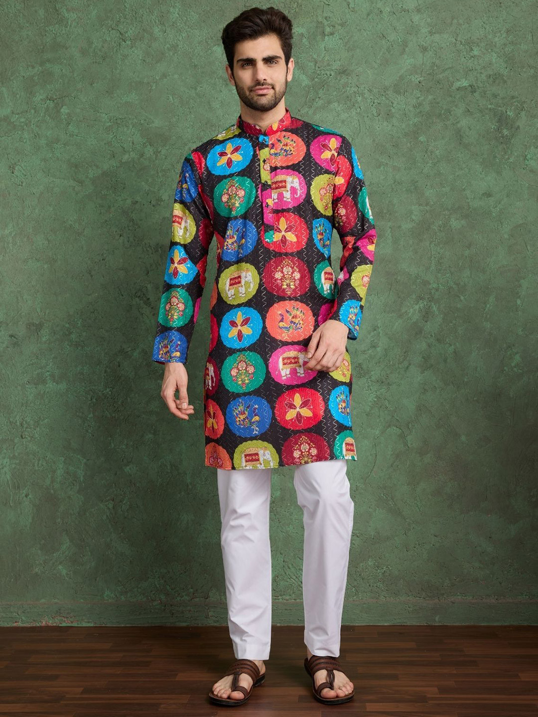 ODETTE Men Printed Emboridered Stiched Kurta