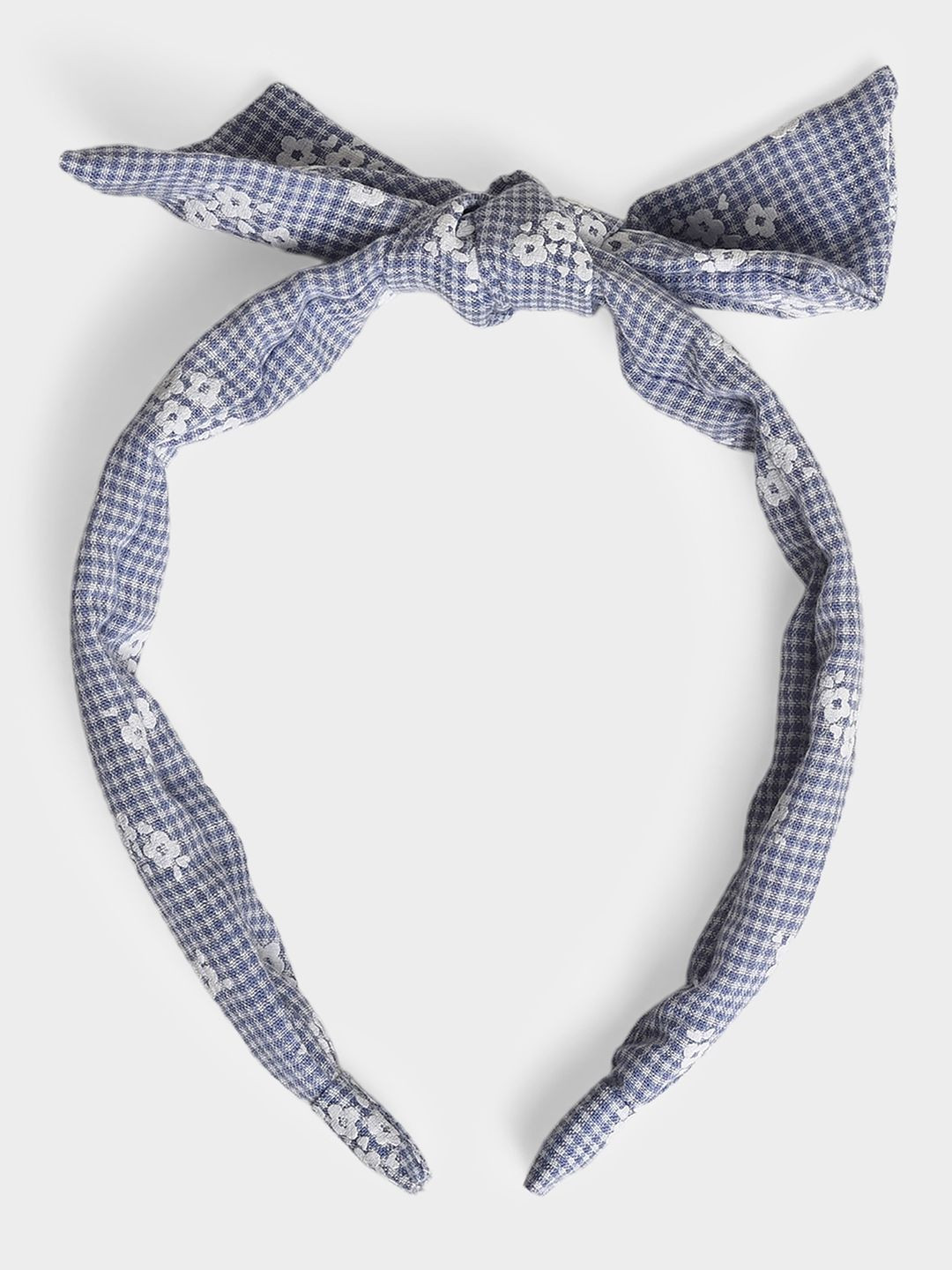 MiArcus Gingham Girls Floral Knot Headband with Embroidered Detailing