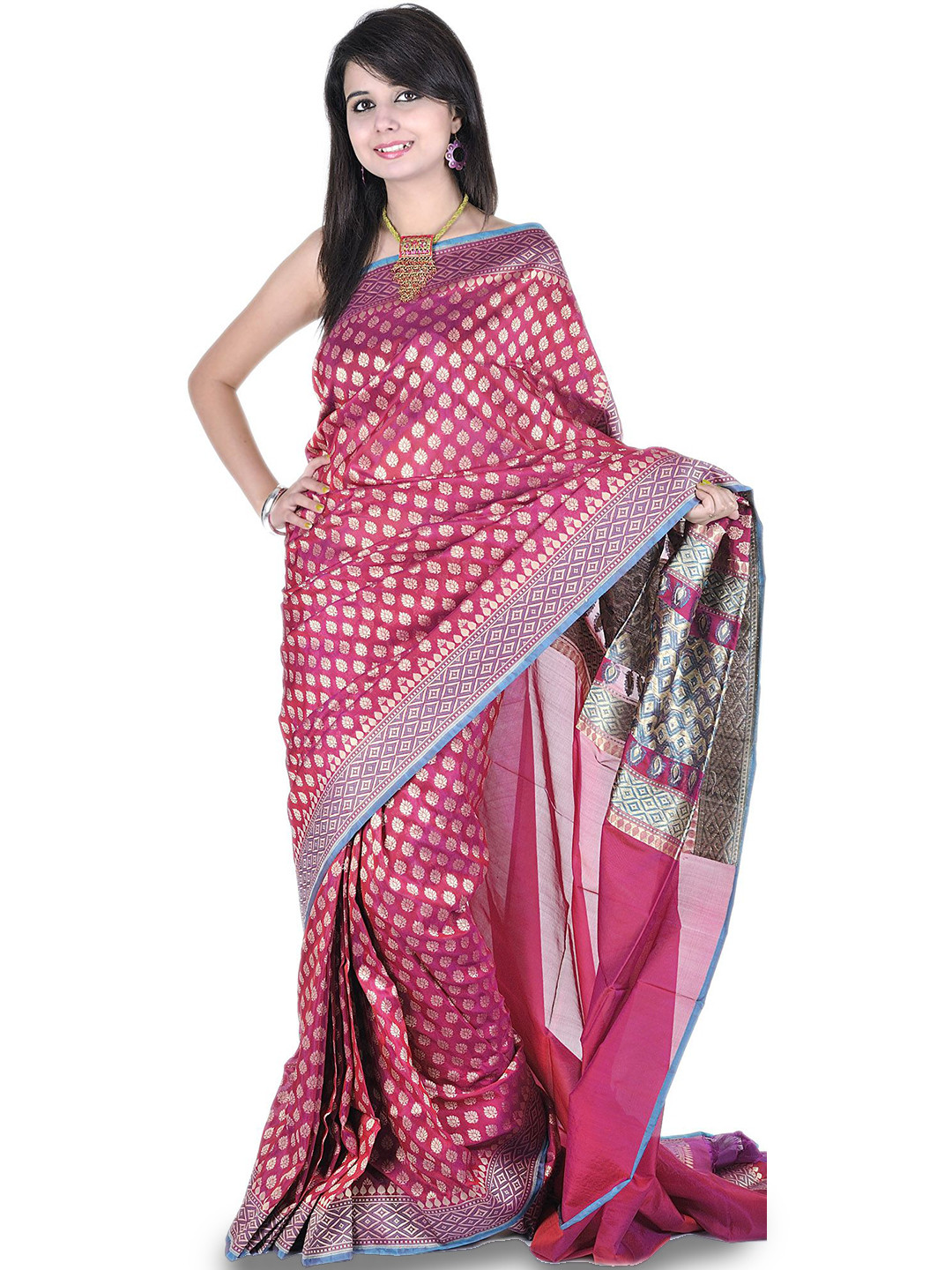 Exotic India Woven Design Zari Pure Georgette Banarasi Saree