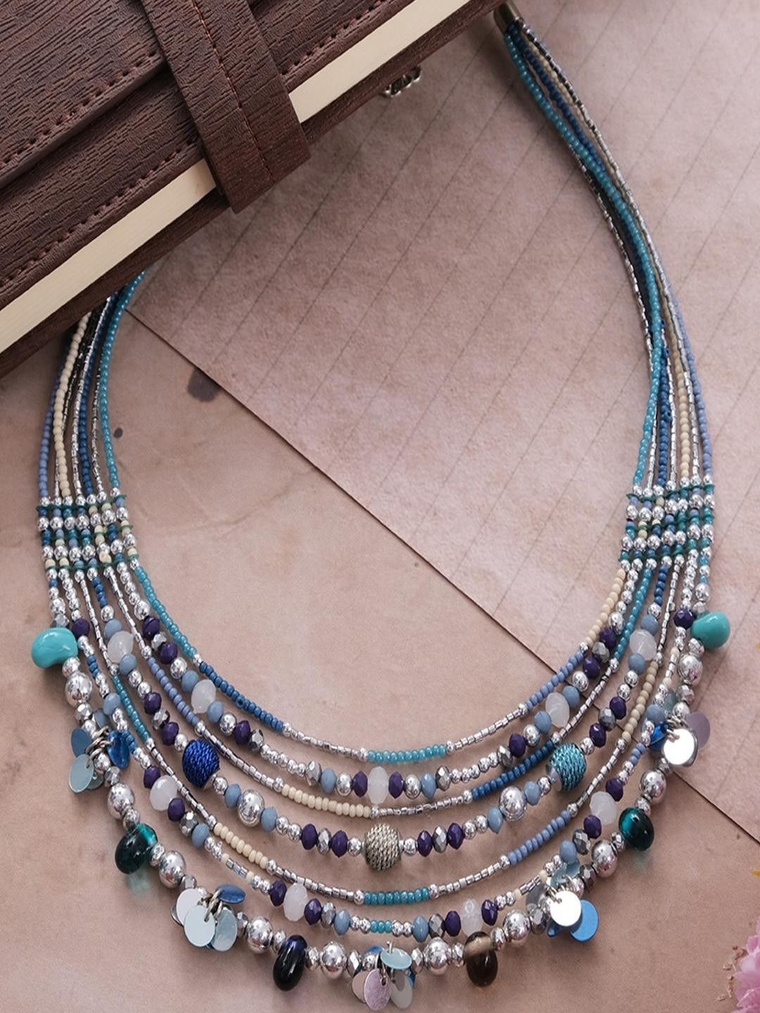 Vientiq  Silver-Plated Boho Beaded Multi-Layered Choker Necklace