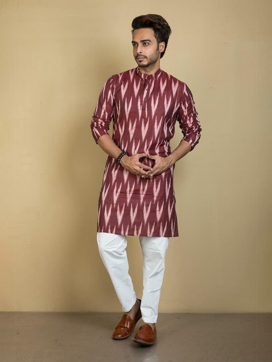 Tant Ghar Khadi Handloom Mandarin Collar Straight Kurta