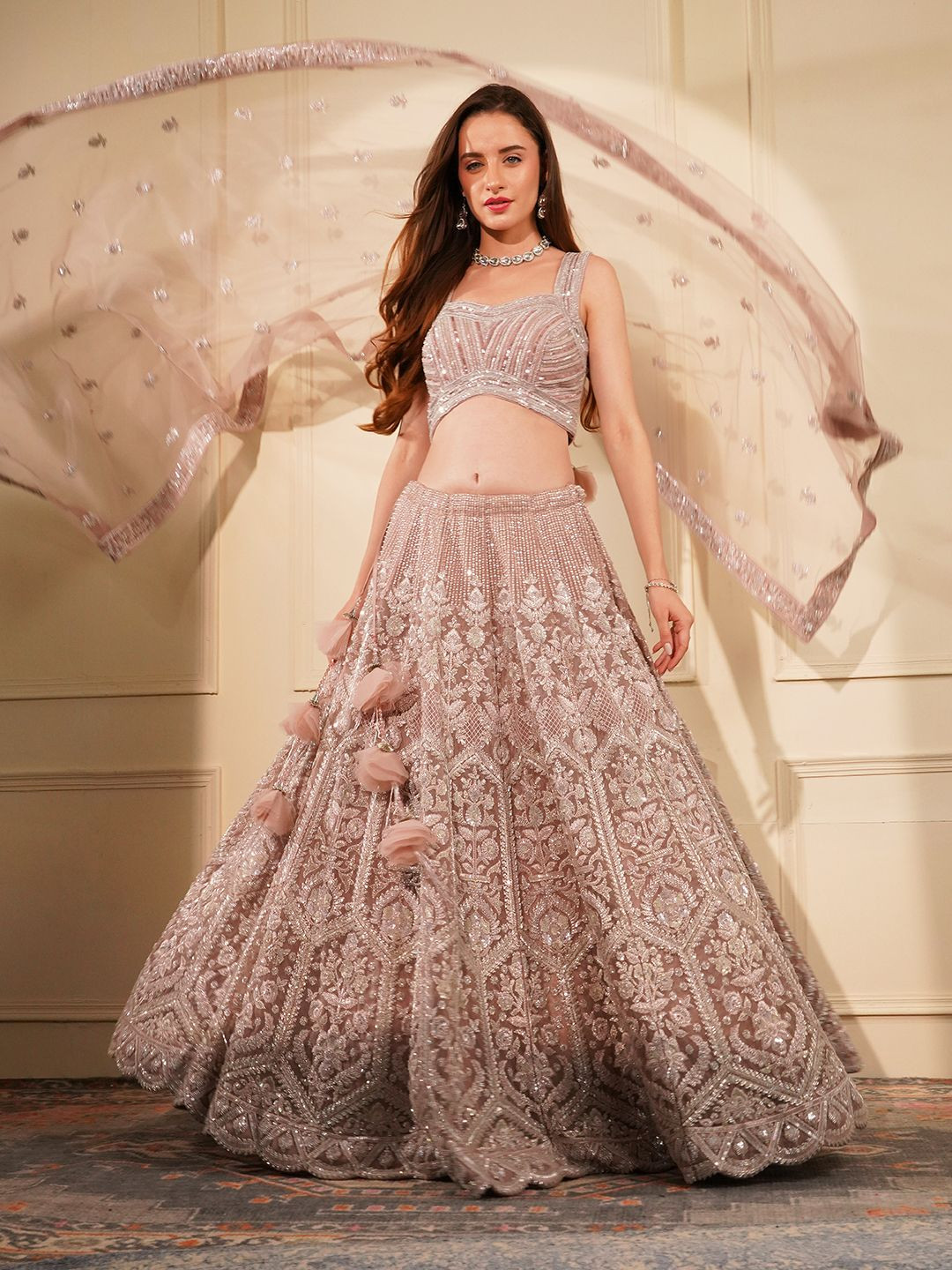 MILU MADAN Embellished Beads and Stones Lehenga And Blouse & Dupatta