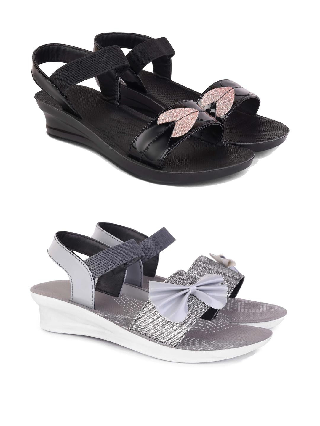 DRACKFOOT Women Pack Of 2 Embellished Slip On Comforts Sandals