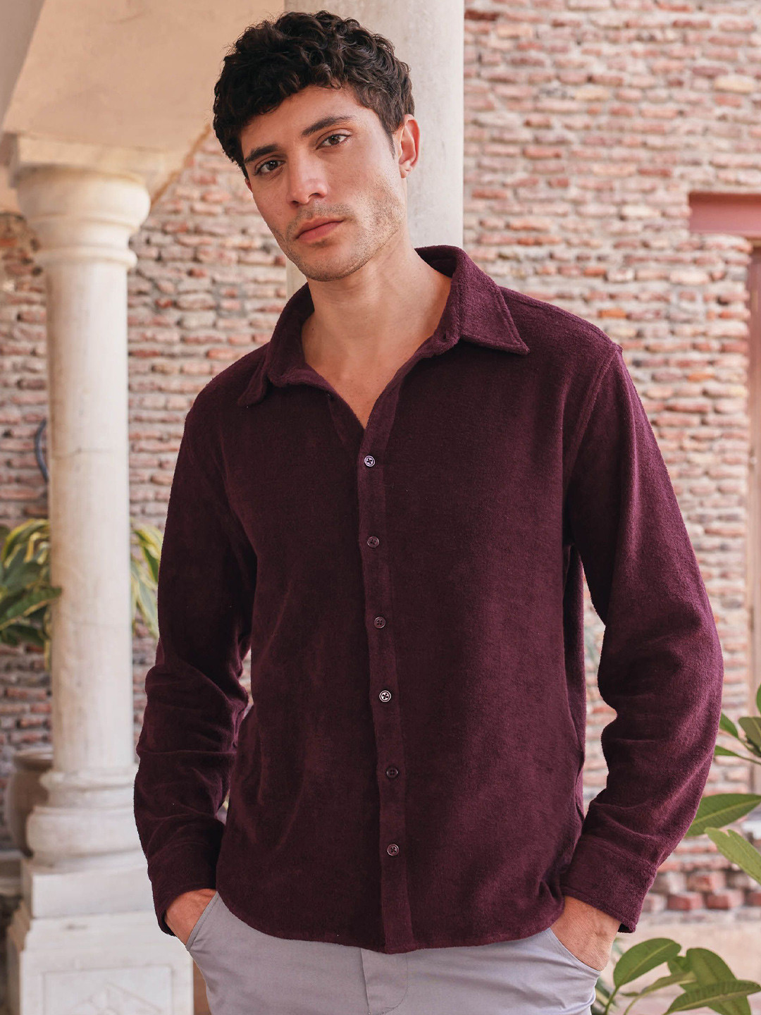 PRIMAL GRAY Towel Terry Men Slim Fit Casual Shirt