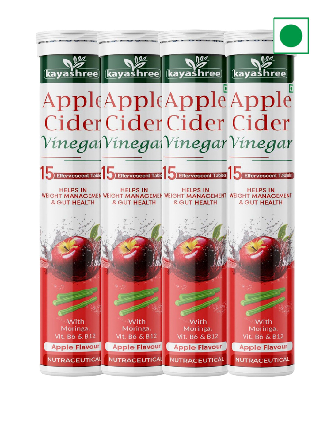 Kayashree 4 Pieces Apple Cider Vinegar Effervescent Tablets - 15 Effervescent Tablets Each