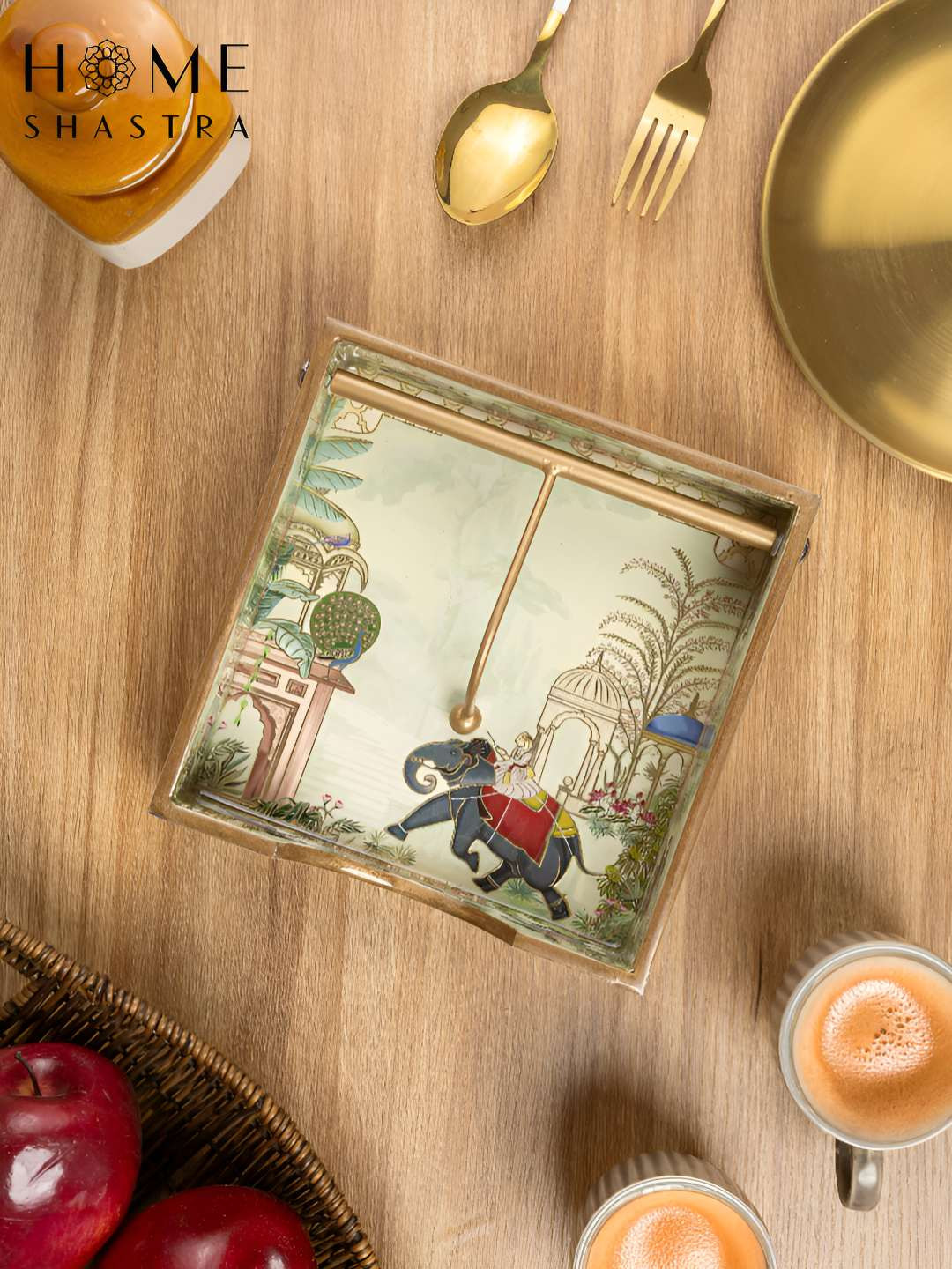 HomeShastra Green Elephant Printed Wooden Tissue Holders