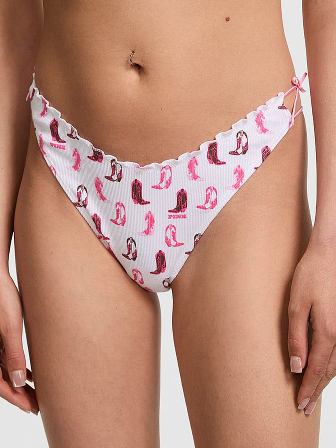 Victoria's Secret PINK Printed Seamless Ruffle-Trim Side-Ties Thong Briefs 112646987AE7