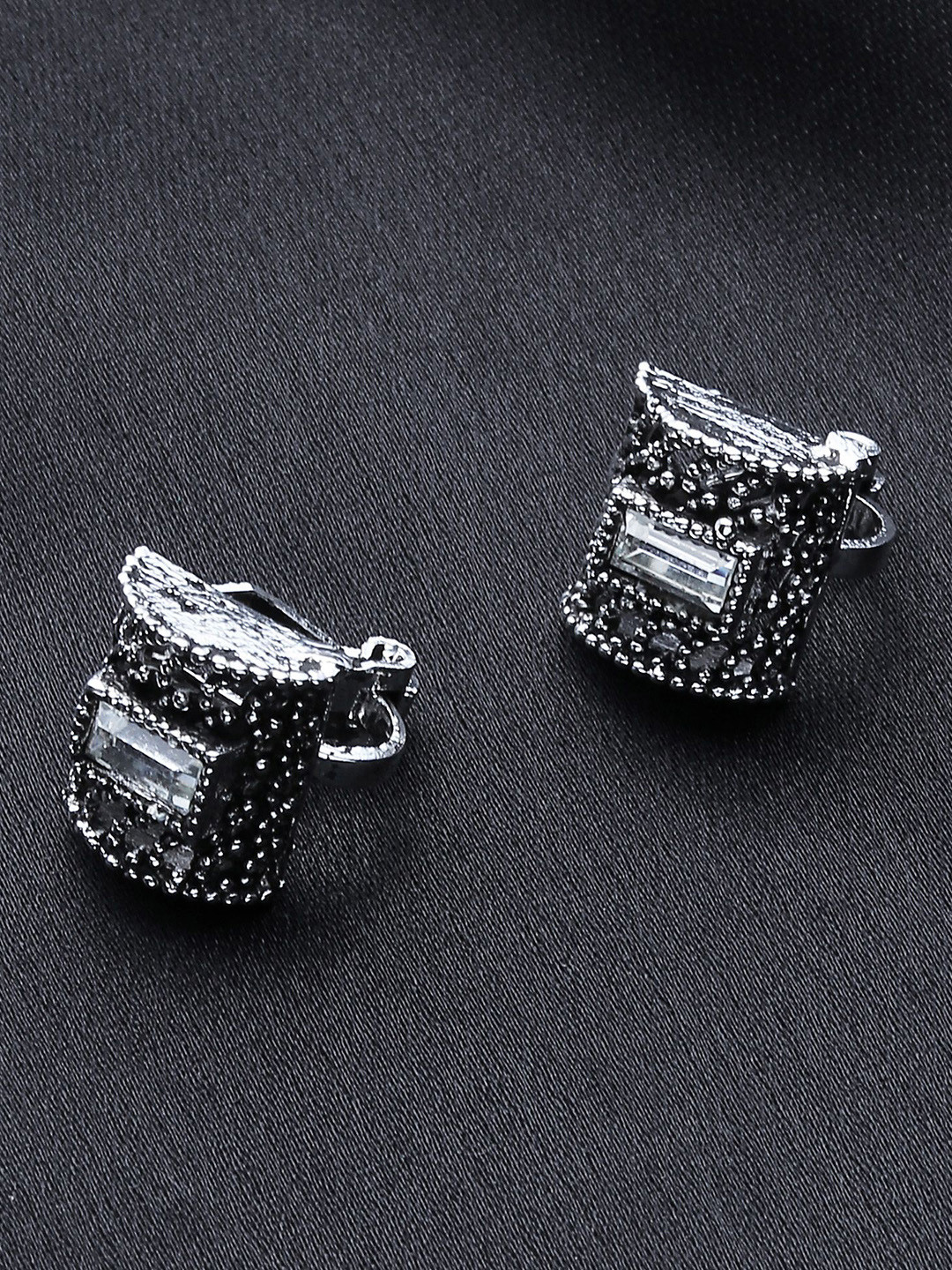 FirstBlush Silver-Plated Artificial Stones Studded Square Shaped Non Pierced Studs