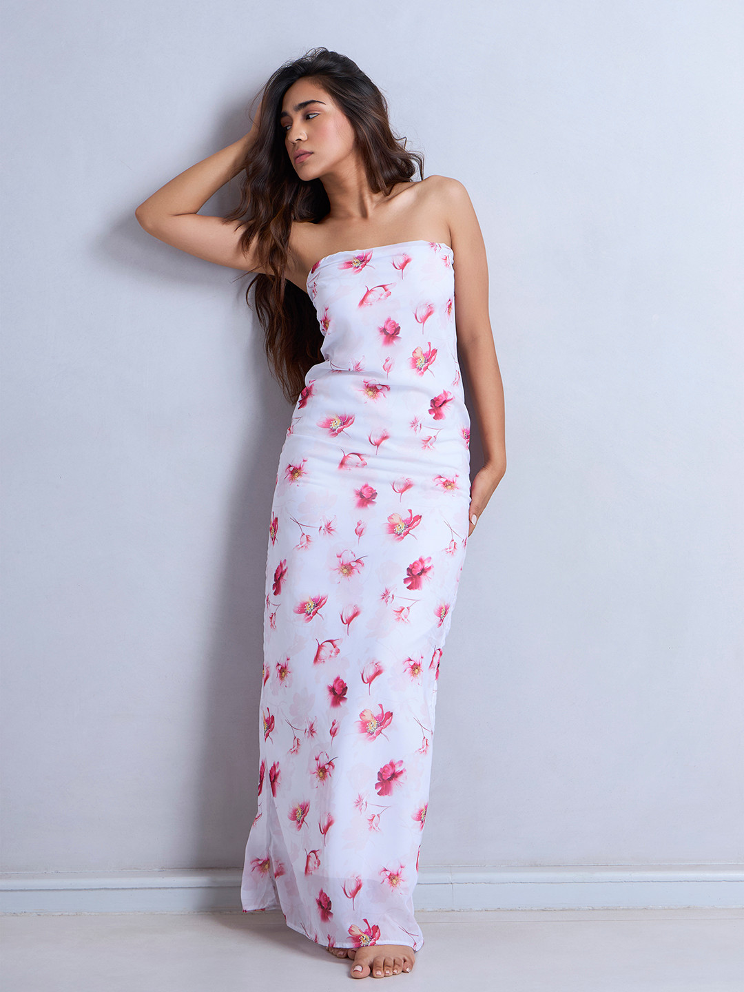 COLOR CAPITAL Conversational Printed Off-Shoulder Georgette Maxi Dress
