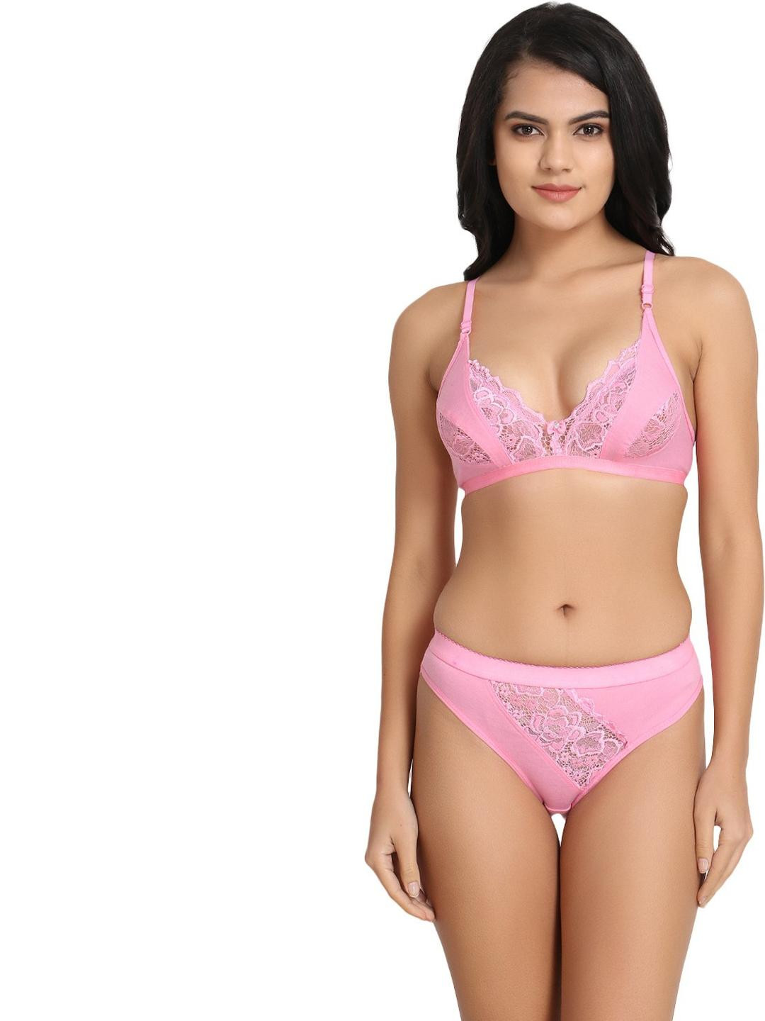 TACE Pink Cotton Underwired Non Padded Lingerie Set