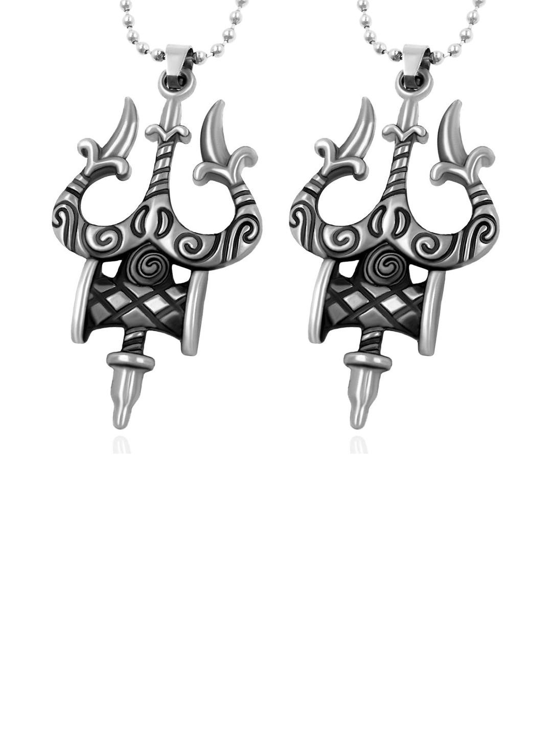 Inites Silver-Plated Geometric Pendants with Chains set of 2