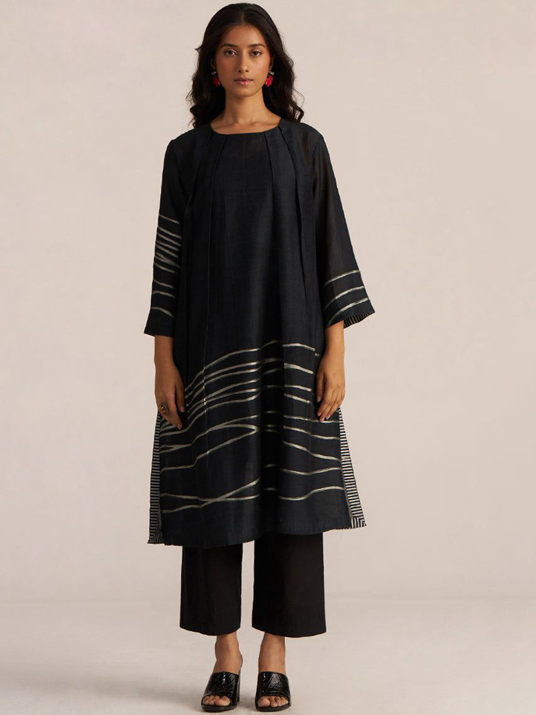 Ganga Woven Boat Neck Tunic With Palazzo Co-Ords