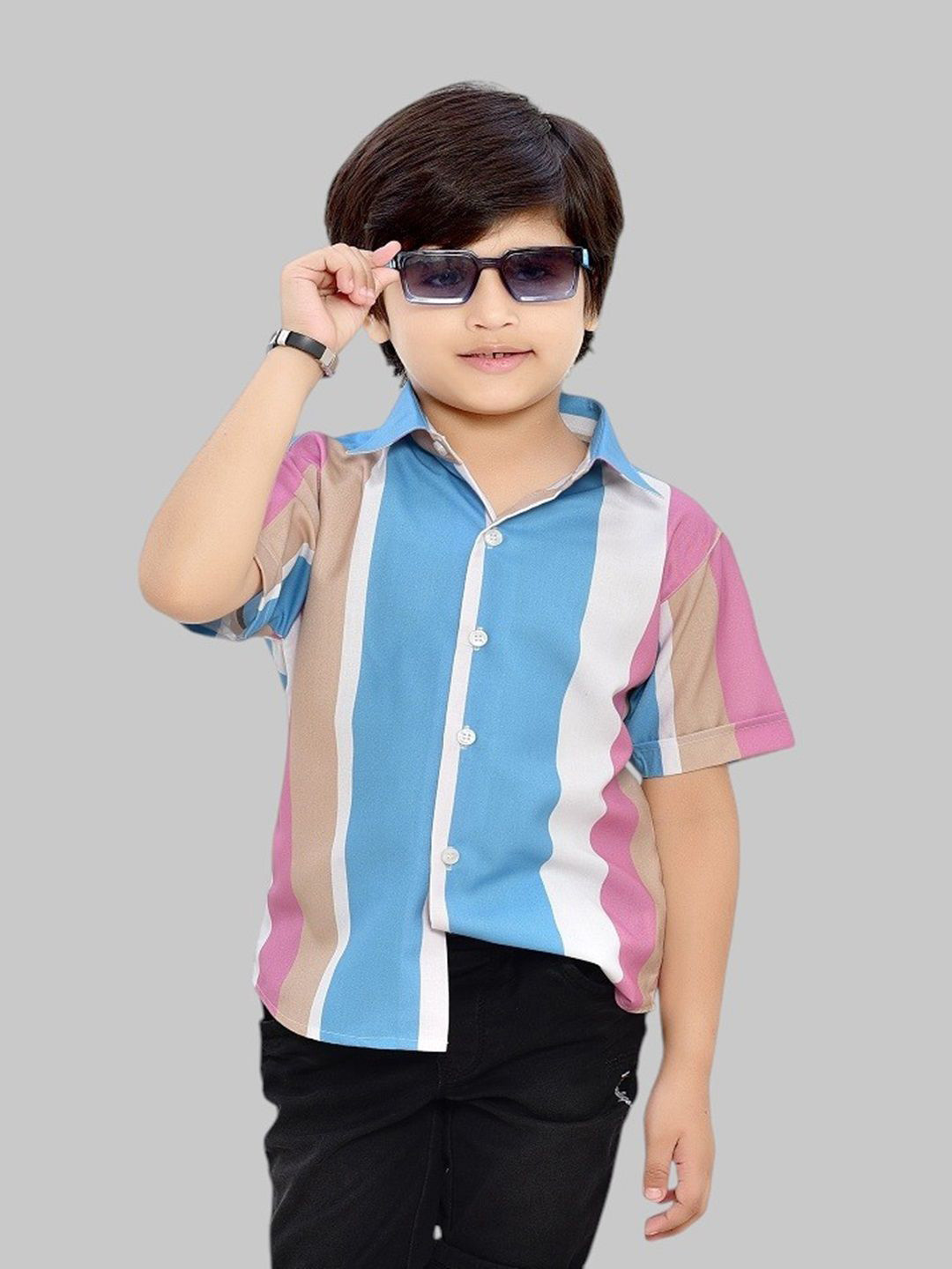 Club96 Boys Standard Fit Multi Striped Spread Collar Cotton Casual Shirt