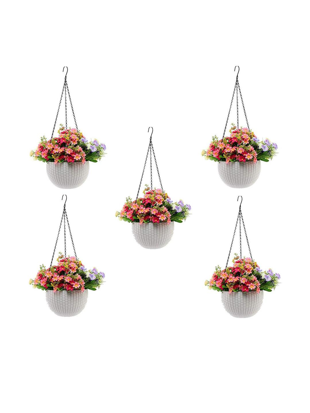 Go Hooked 5 Piece Rattan Hanging Planters Pot with Metal Hanging Chain