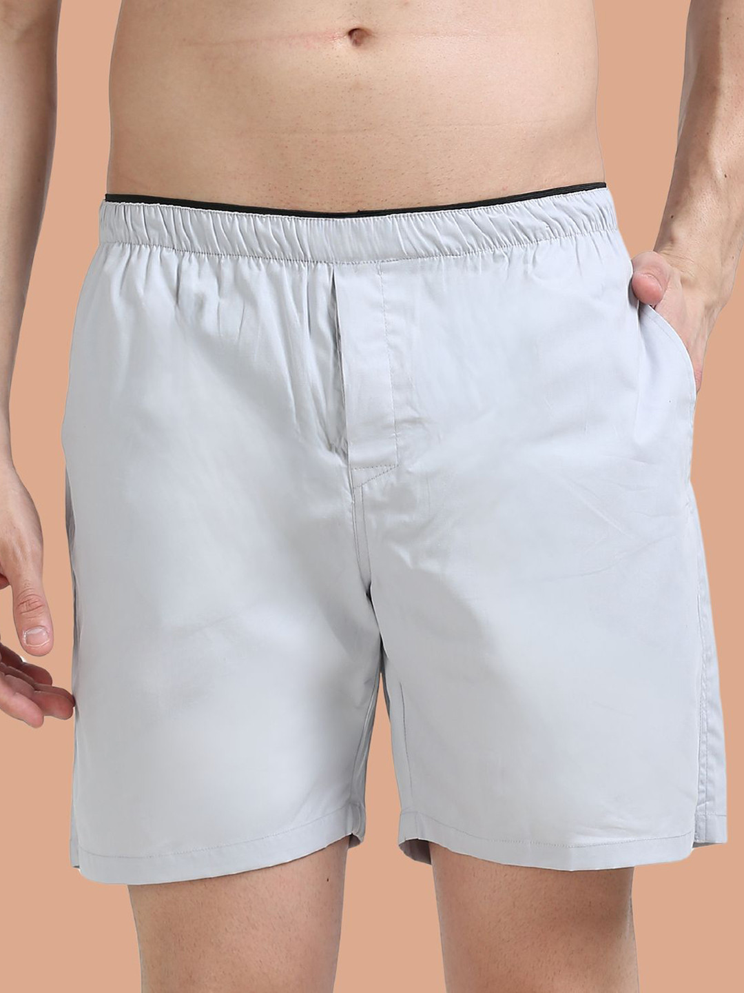 SWISS HORN Pure Cotton Boxer Shorts Light Grey M