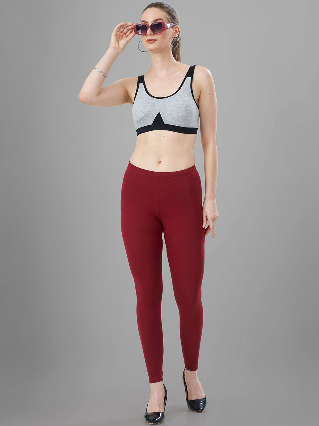 TITTLI Women Cotton Lycra Gold Bio-Wash Mid-Rise Ankle Fit Leggings
