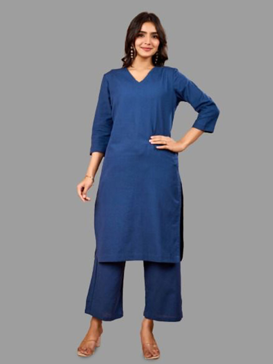 NAMA'S V-Neck Pure Cotton Straight Kurta