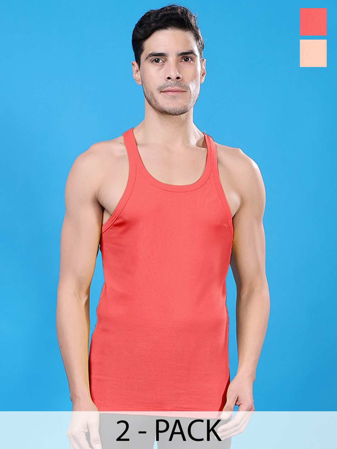 Friskers Pack Of 2 Pure Cotton Round Neck Gym Vests 290525CA-15-32