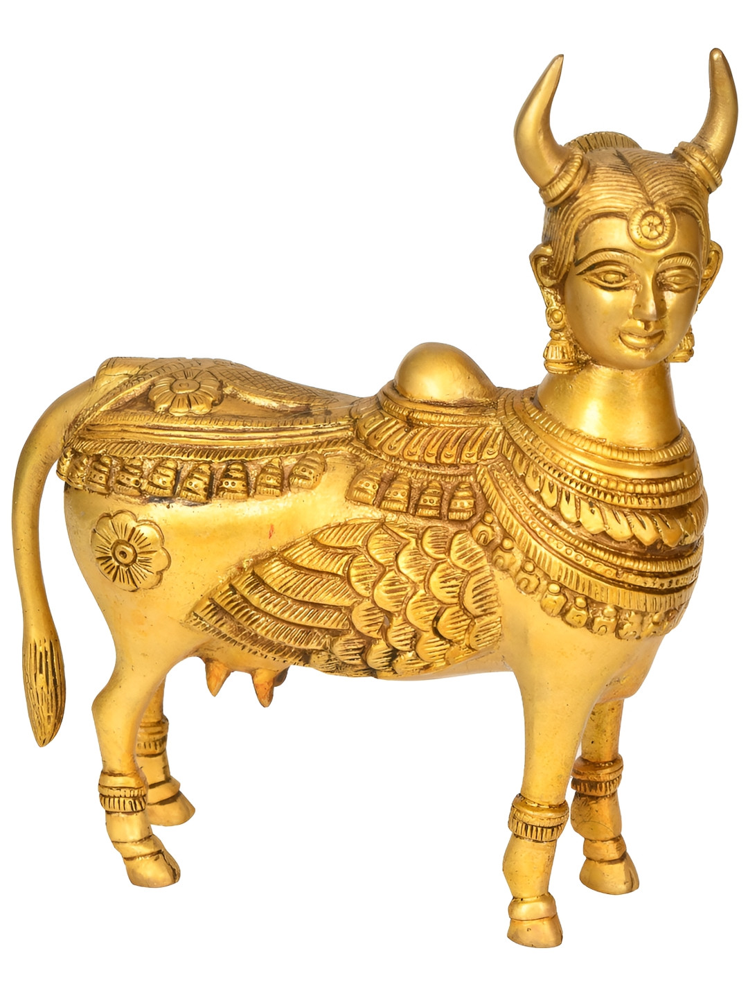 Exotic India Gold-Toned Kamadhenu Brass Idol Showpiece
