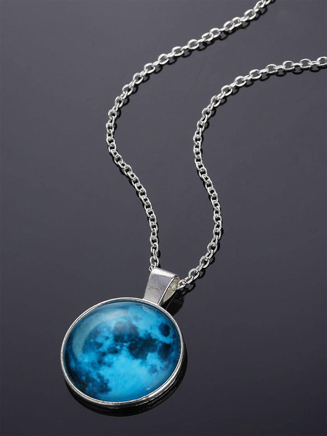 Adwitiya Collection Men Silver-Plated Stainless Steel Moonstone Studded Pendant With Chain