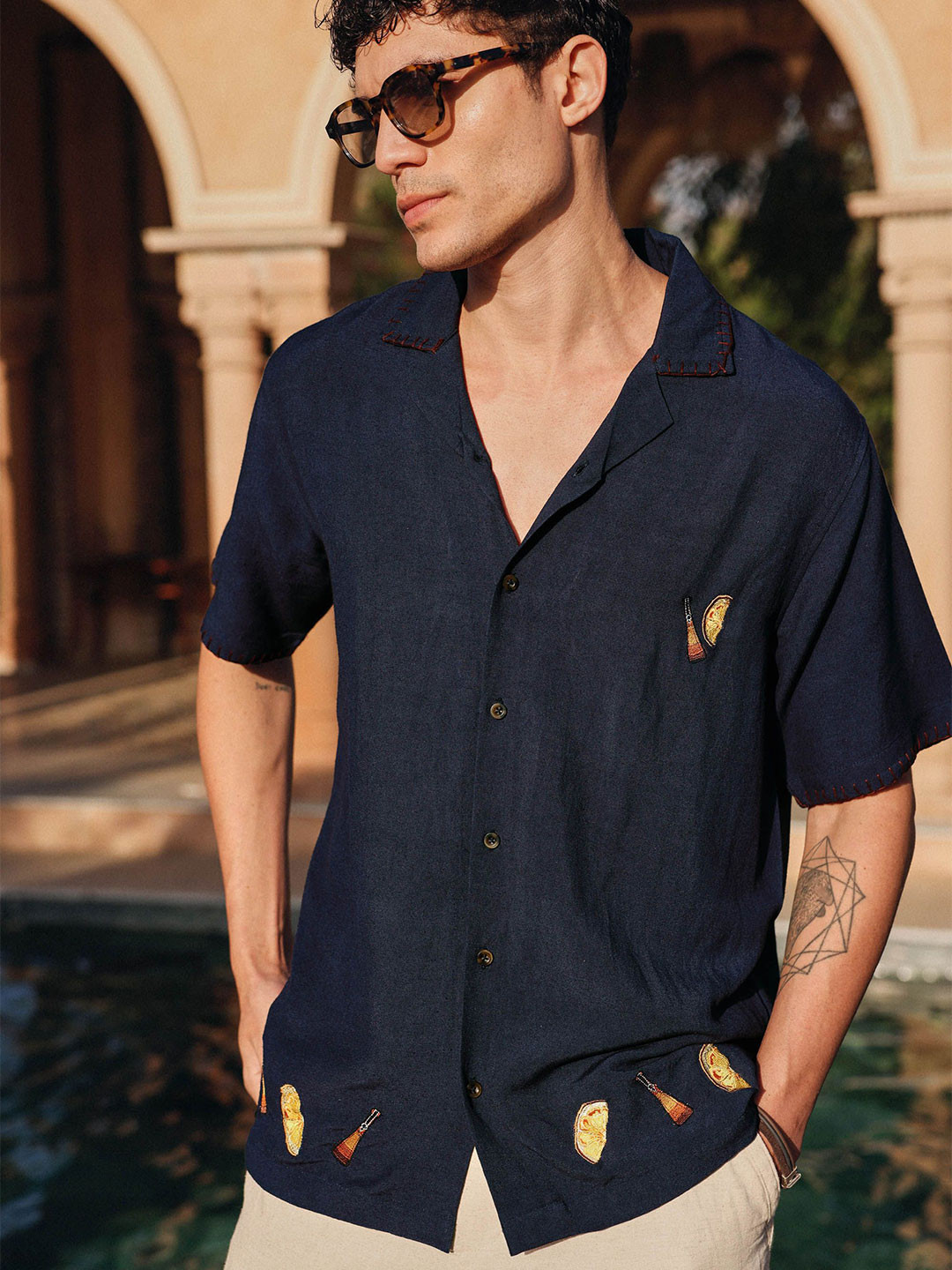 PRIMAL GRAY Men Abstract Printed Cuban Collar Relaxed Fit Casual Shirt