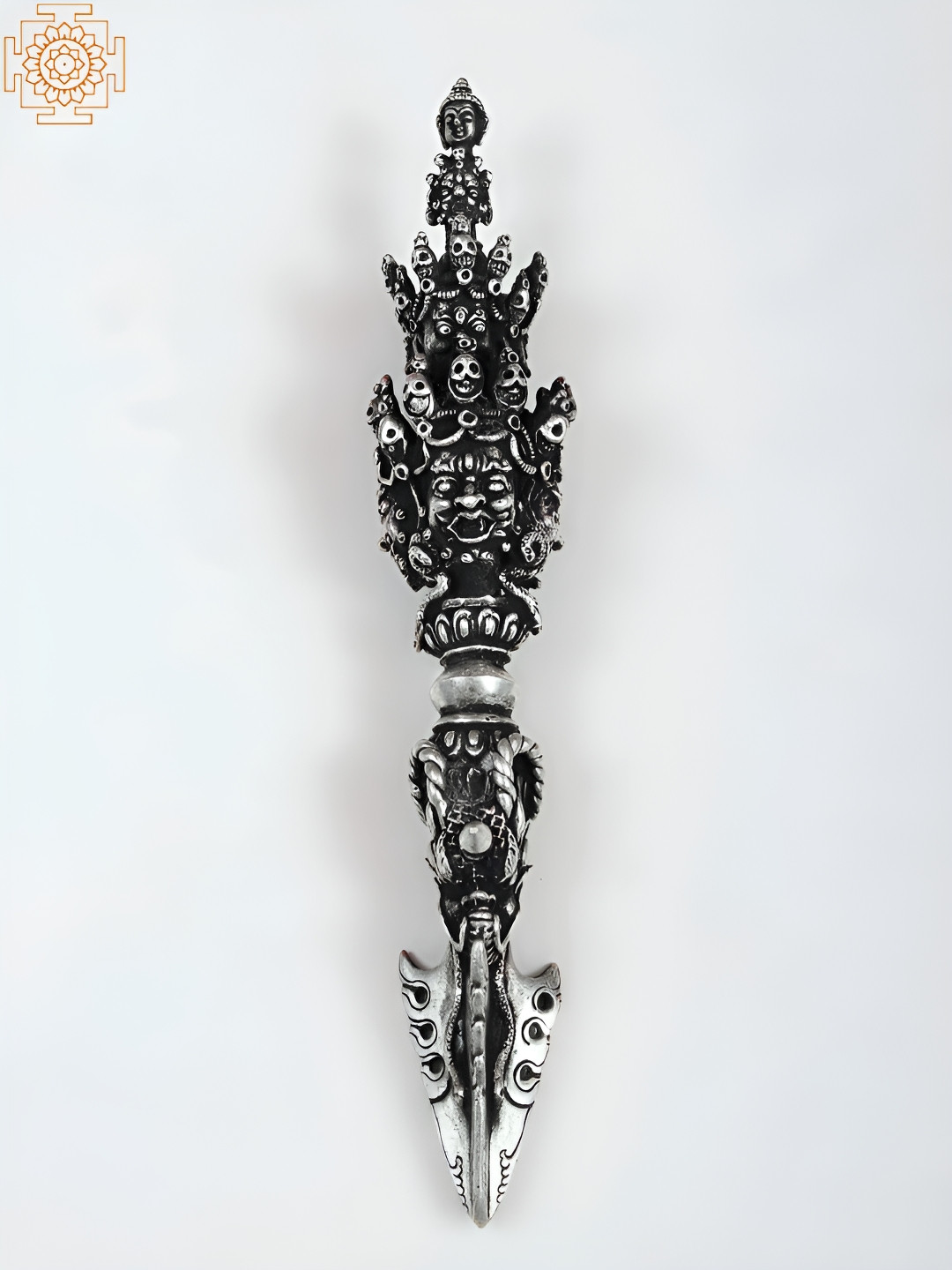 Exotic India Silver-Toned & White Mahakala Phurpa Religious Idol Showpiece