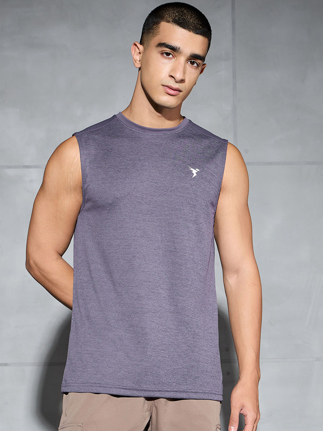 Technosport Slim Fit Round Neck Sports Gym Vest With Double Cool MVP847GVMSML