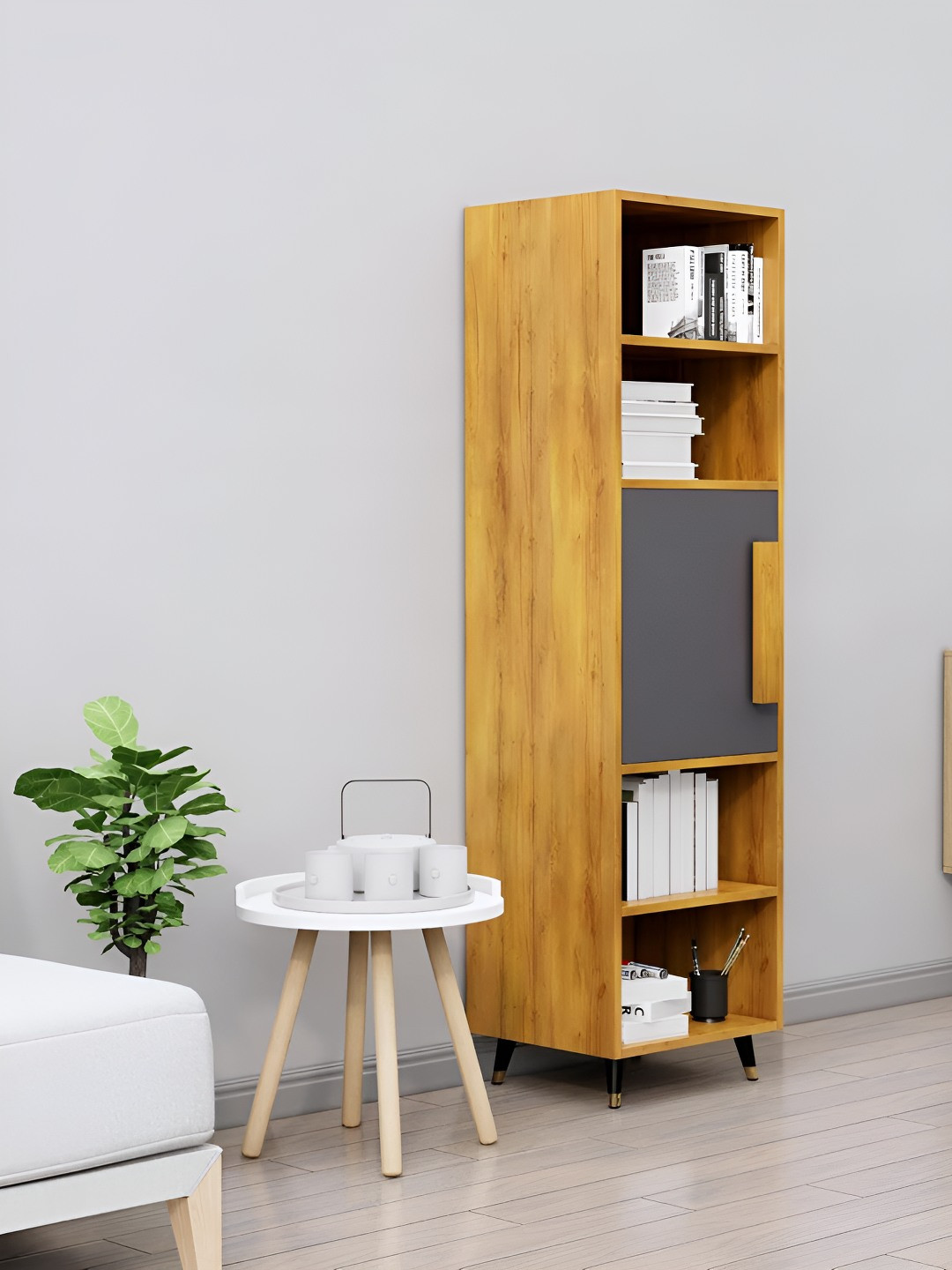 HEXA RED Beige & Grey Wooden Book Shelf