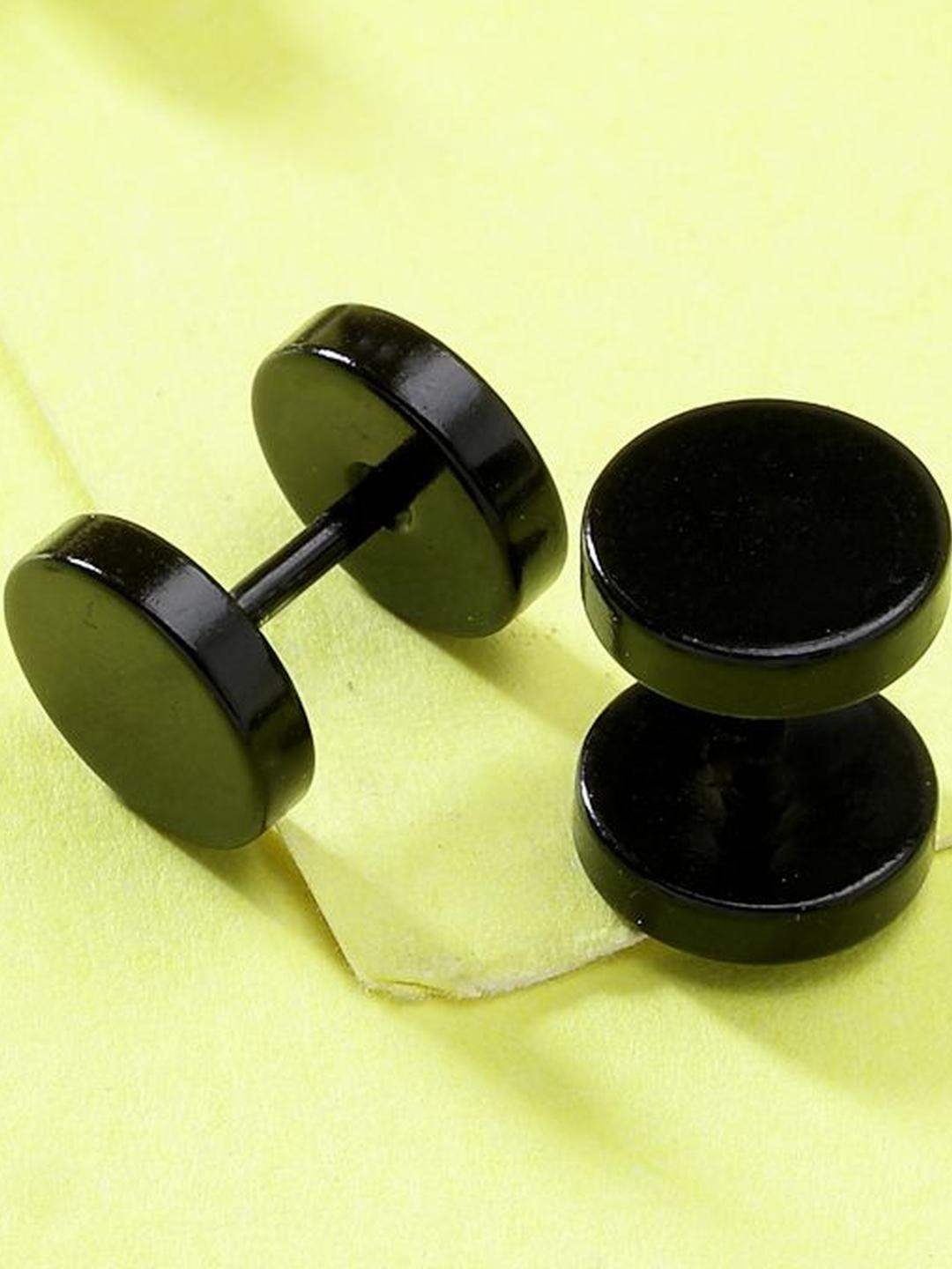 Roadster Men Black Rhodium-Plated Metal Studs Earring