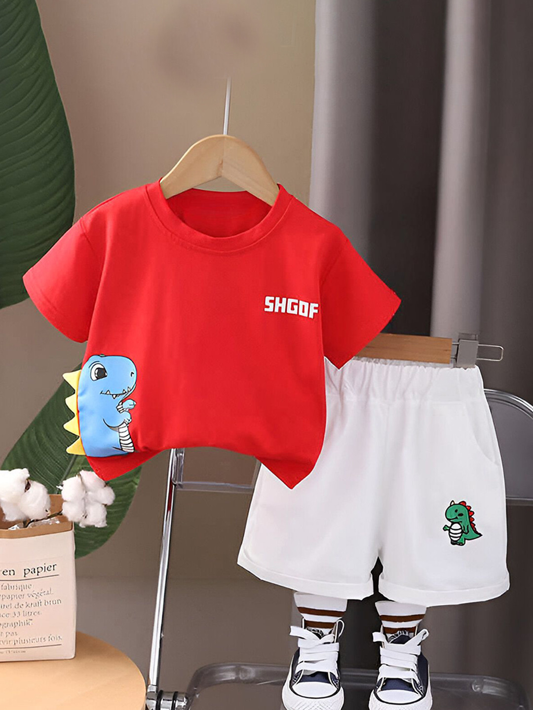 Googo Gaaga Boys Printed Short Sleeves Pure Cotton T-shirt With Shorts