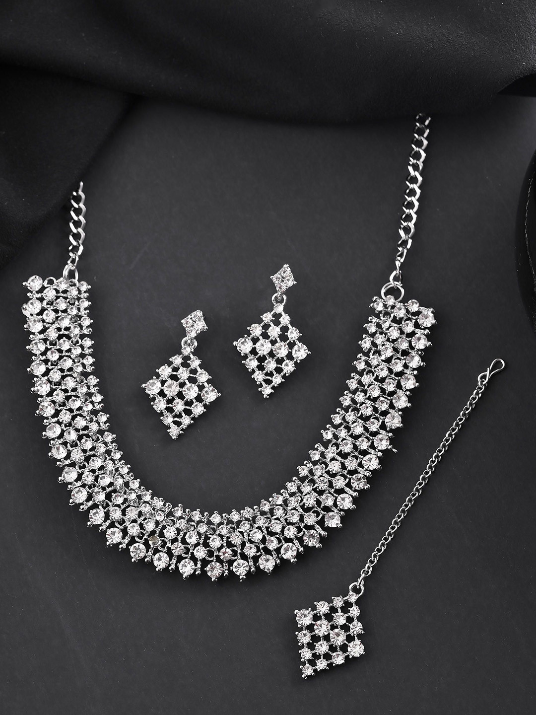 Silver-Plated AD-Studded Handcrafted Jewellery Set