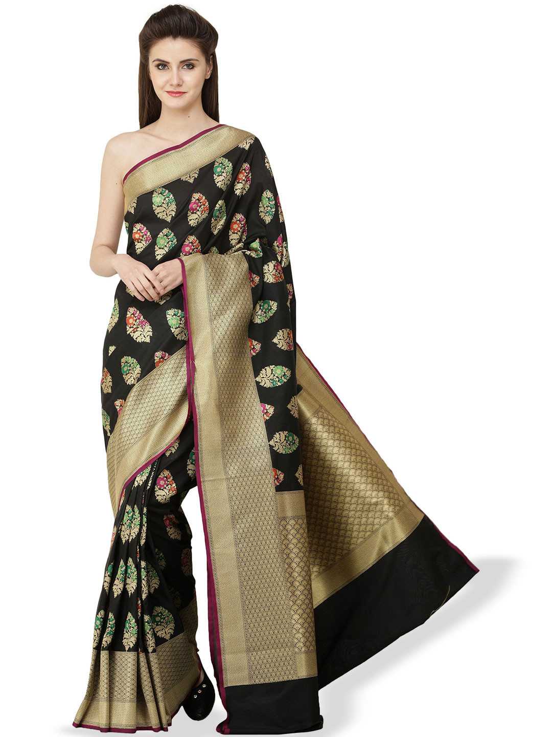 Exotic India Brocaded Saree from Bangalore with Zari-Woven Florals and Bootis All-Over